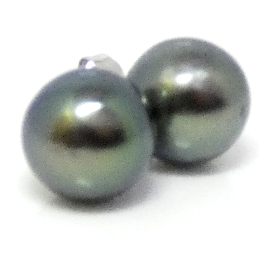 Mid-Green Tahitian Pearl Earrings